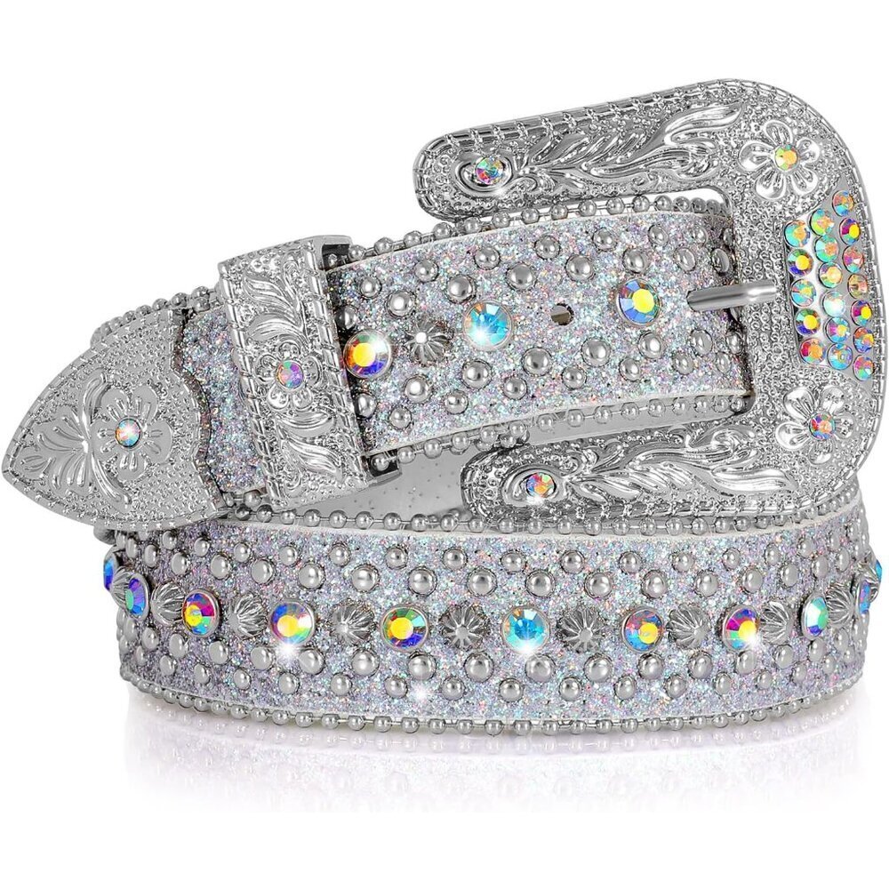 Rhinestone Belt Faux Leather Western Cowgirl Shine Crystal for Women Men